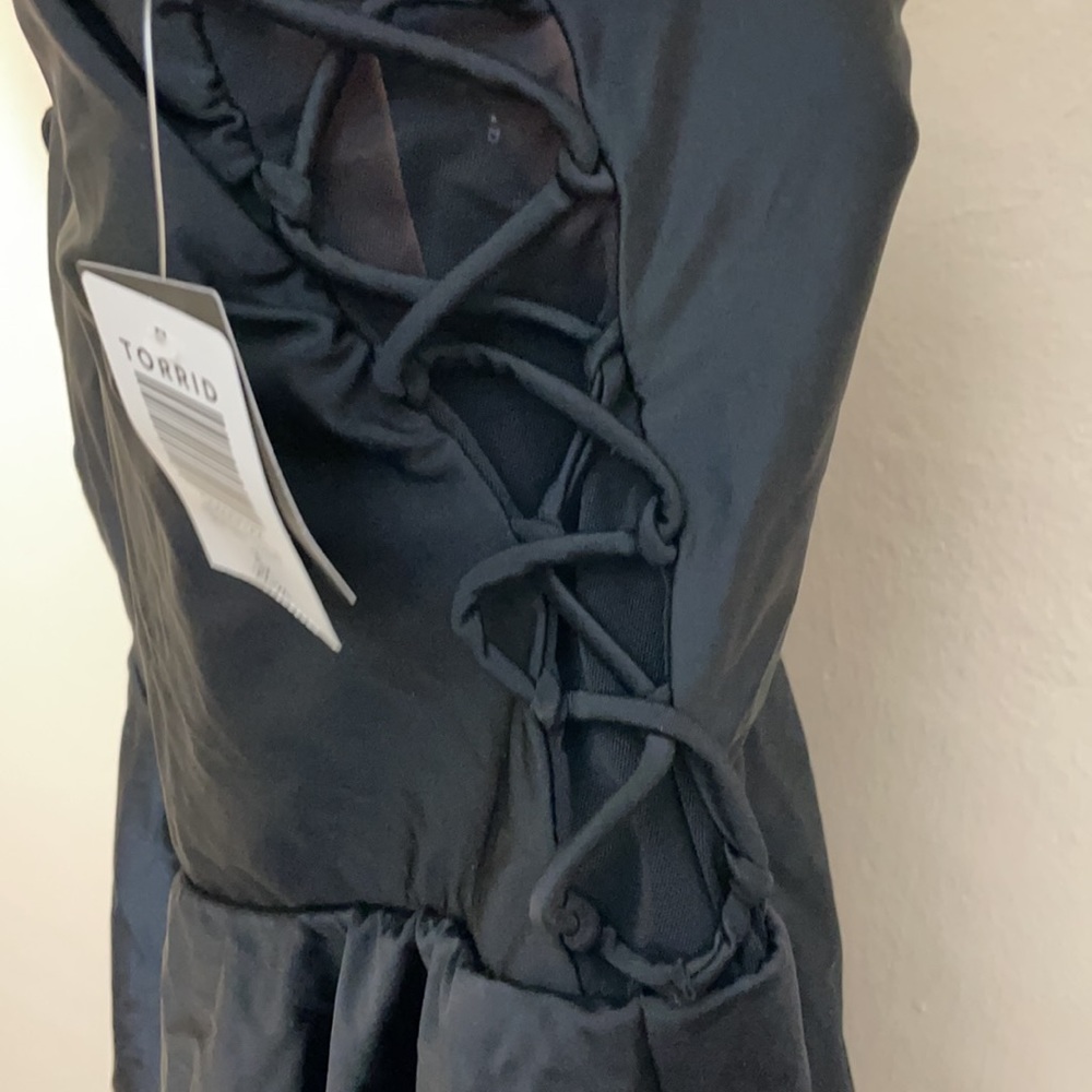 Torrid 3 BLACK SIDE TIE mesh SWIM DRESS - Picture 8 of 11